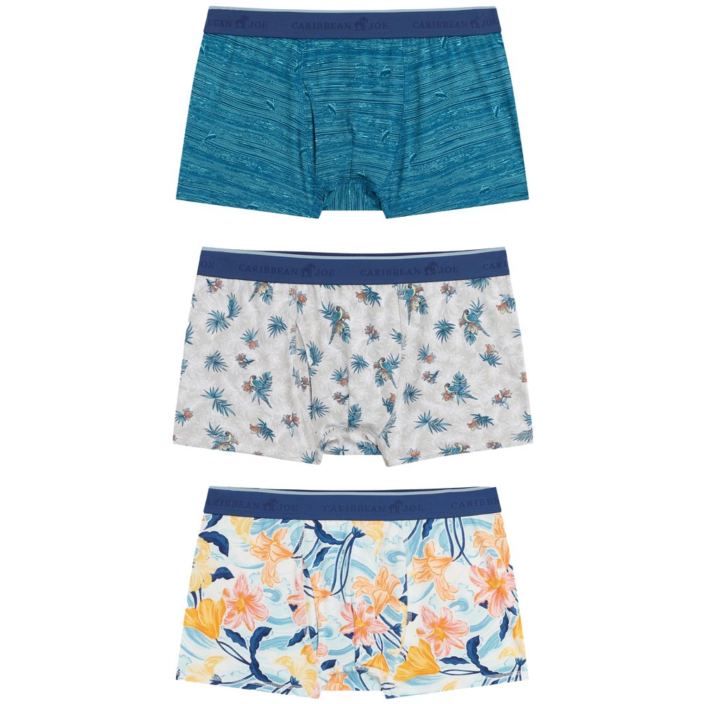 CARIBBEAN JOE Men's Boxer Briefs, Tropical Flora Pattern, 3 Pack, Fun Novelty Mens Underwear, Blue, X-Large