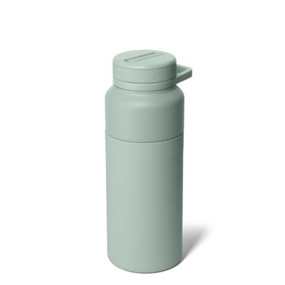 BrMate Rotera 35 oz Stainless Steel Water Bottle with Touch Free Straw and Carry Handle | 100% Leakproof Insulated Water Bottle | Cup Holder Friendly Base | (Sage)