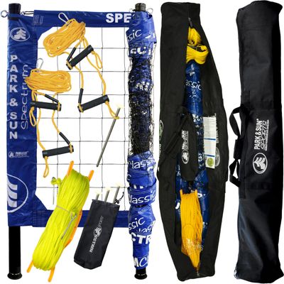 Park & Sun Sports Spectrum Classic: Portable Professional Outdoor Volleyball Net System, Denim Blue 2-Pack