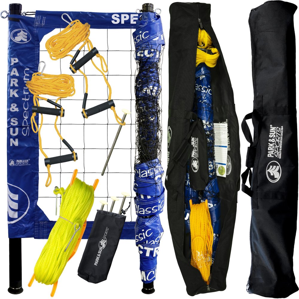 Park & Sun Sports Spectrum Classic: Portable Professional Outdoor Volleyball Net System, Denim Blue 2-Pack