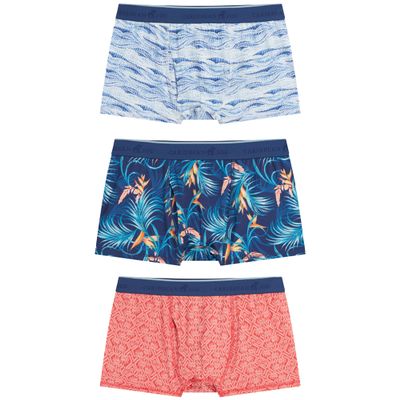 Caribbean Joe Men's Boxer Briefs, Birds of Paradise Pattern, 3 Pack, Fun Novelty Mens Underwear, Navy Blue, Medium