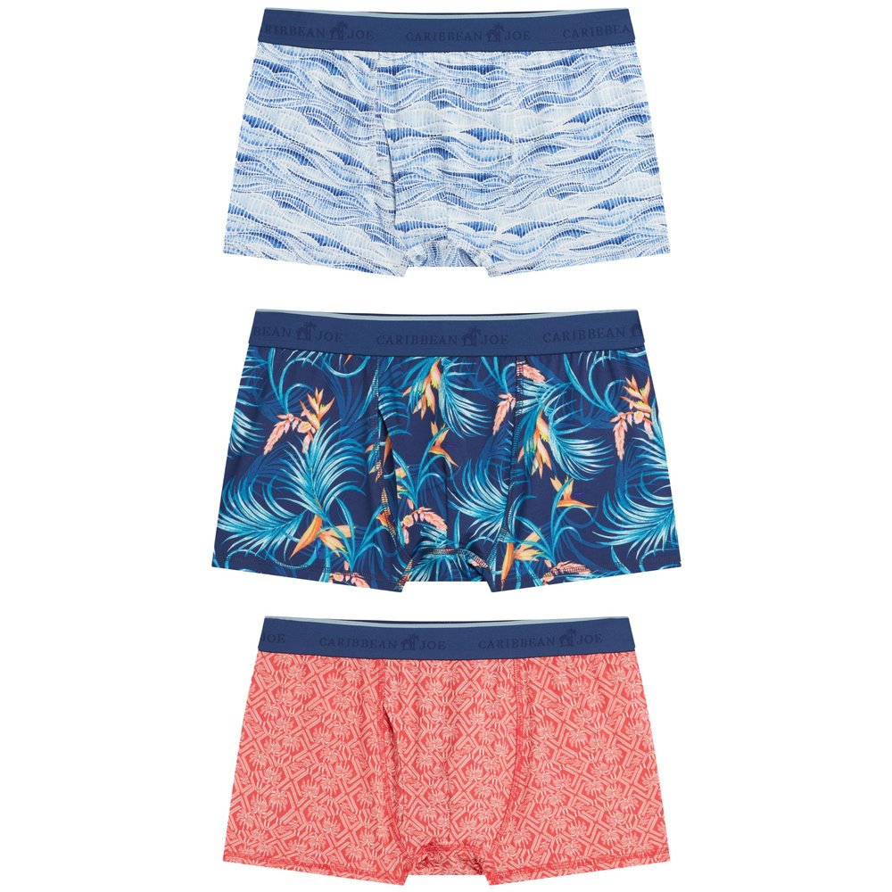 Caribbean Joe Men's Boxer Briefs, Birds of Paradise Pattern, 3 Pack, Fun Novelty Mens Underwear, Navy Blue, Medium