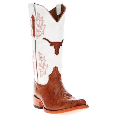 Vaccari Men's Brooks Genuine Cognac Smooth Ostrich Longhorns Embroidery Narrow Square Toe Cowboy Boots - 9.5 EE