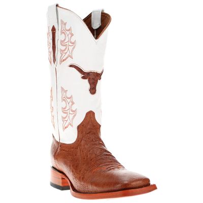 Vaccari Men's Brooks Genuine Cognac Smooth Ostrich Longhorns Embroidery Broad Square Toe Cowboy Boots - 10 EE