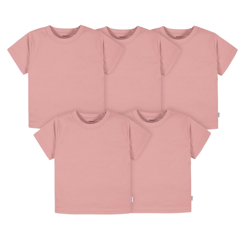 Gerber Baby Toddler 5-Pack Solid Short Sleeve T-Shirts Jersey 160 GSM, Mauve Pink, 12 Months