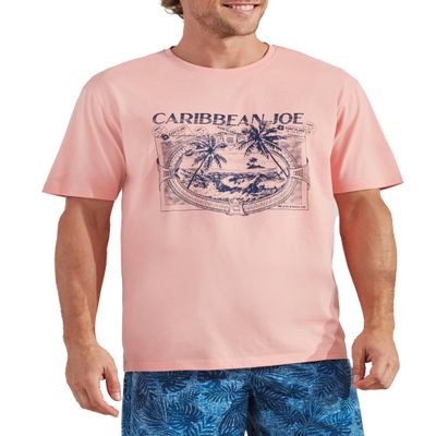CARIBBEAN JOE Men's Pajama Shirt, Pajamas Sleep Top with Palm Island Design, Lightweight and Breathable PJs, Peach, Small