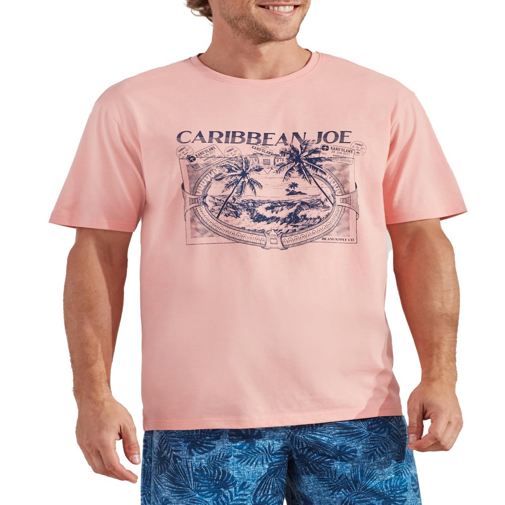 CARIBBEAN JOE Men's Pajama Shirt, Pajamas Sleep Top with Palm Island Design, Lightweight and Breathable PJs, Peach, Small
