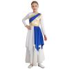 Sinleey Girls Color Block Metallic Praise Dance Dress Long Sleeve Ballet Performance Dress Liturgical Worship Costume Blue A 4 Years view 1