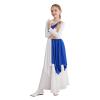 Sinleey Girls Color Block Metallic Praise Dance Dress Long Sleeve Ballet Performance Dress Liturgical Worship Costume Blue A 4 Years view 2