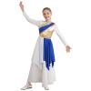 Sinleey Girls Color Block Metallic Praise Dance Dress Long Sleeve Ballet Performance Dress Liturgical Worship Costume Blue A 4 Years view 3