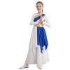 Sinleey Girls Color Block Metallic Praise Dance Dress Long Sleeve Ballet Performance Dress Liturgical Worship Costume Blue A 4 Years view 4