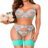 Kaei&Shi Floral Embroidered Garter Belt Set,Sheer Lingerie Sets for Women Sexy,Wedding Night Valentines Boudoir Outfits Mint Green X-Large view 1