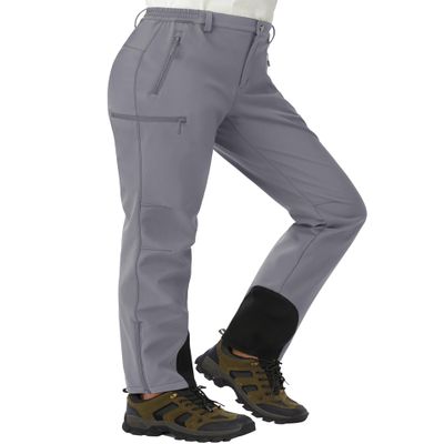 TACVASEN Snow Pants Women Hiking Water Resistant Insulated Softshell Pants Fleece Lined Ski Warm Winter Pants Light Grey L