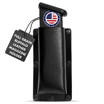 Vogel Fjord Buffalo Leather Magazine Holder - IWB/OWB Convertible - Right/Left Handed for Men and Women - Premium Mag Belt Pouch - Compatible with Glock & Sig - Black - Single Stack 9mm / .40 / .45
