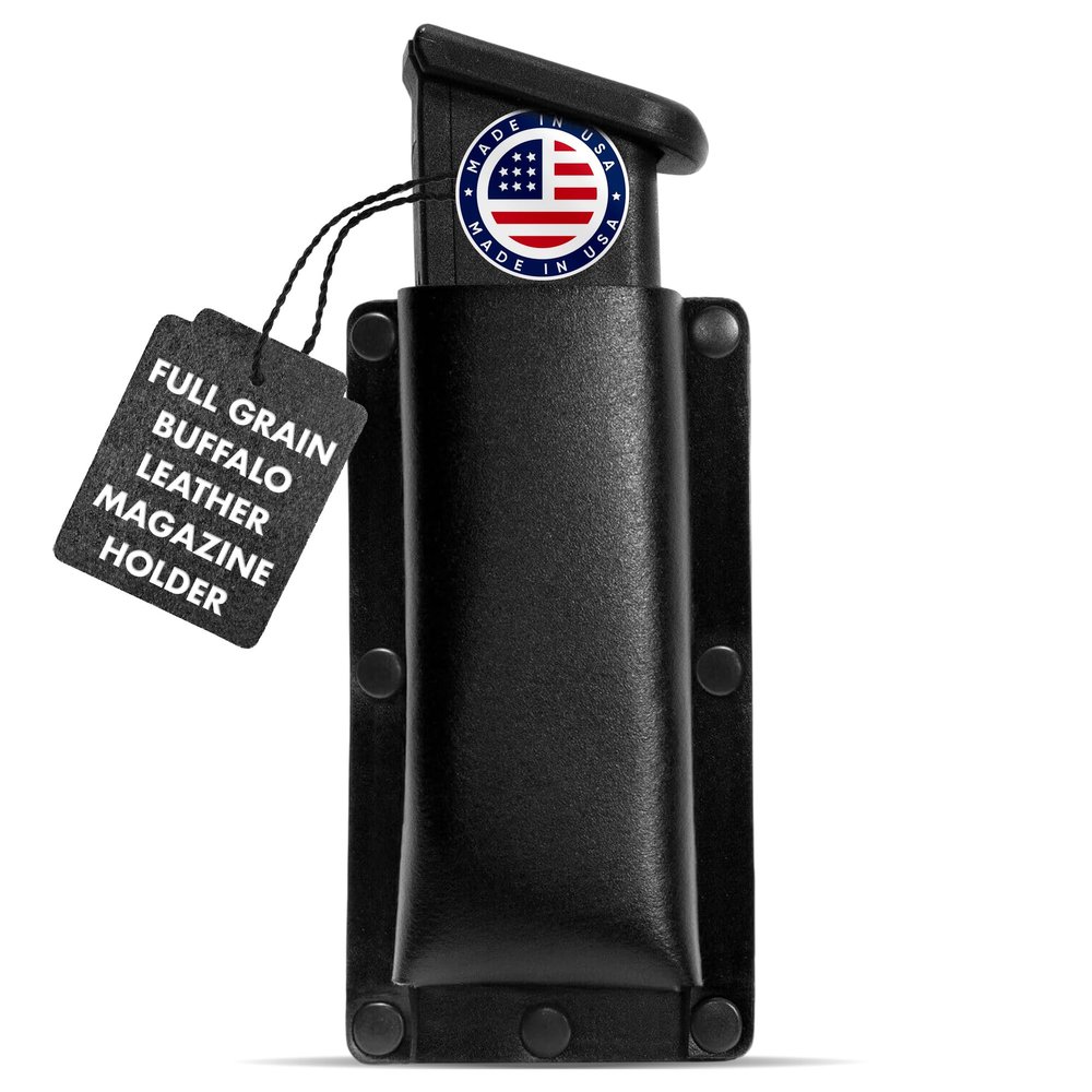 Vogel Fjord Buffalo Leather Magazine Holder - IWB/OWB Convertible - Right/Left Handed for Men and Women - Premium Mag Belt Pouch - Compatible with Glock & Sig - Black - Single Stack 9mm / .40 / .45