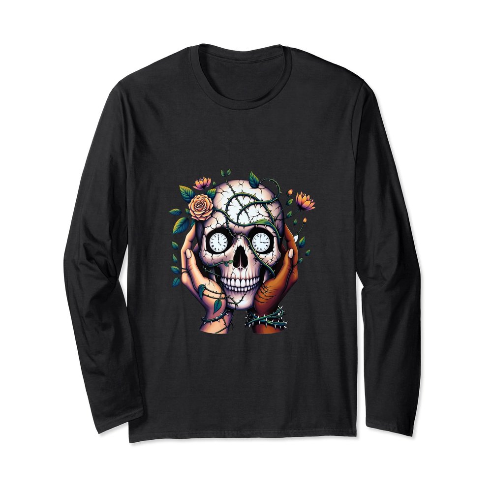 Healing Hands Skull Supportive Embrace Mental Therapy Long Sleeve T-Shirt