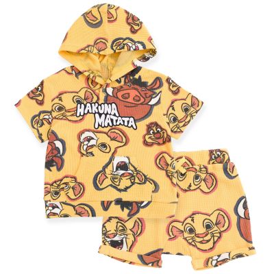Disney Lion King Simba Timon Pumbaa Toddler Boys Waffle Knit Pullover Hoodie and Shorts Brown 3T