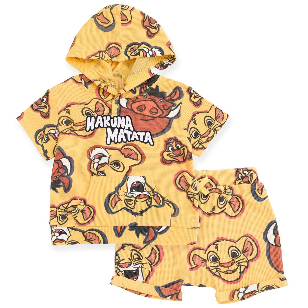 Disney Lion King Simba Timon Pumbaa Toddler Boys Waffle Knit Pullover Hoodie and Shorts Brown 3T
