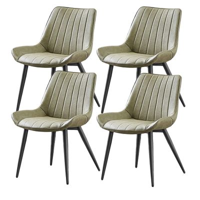 Chair Set of 4 with Metal Legs Leather Seat Comfortable Office Chair Waterproof Ergonomic Stylish Breakfast Chair for Dining Room Bedroom Kitchen (Color : Black Legs Bean Green)