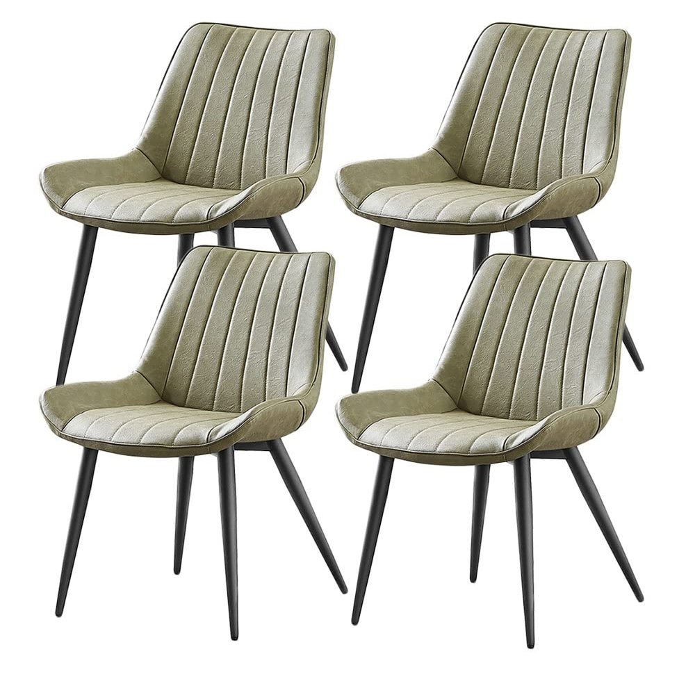 Chair Set of 4 with Metal Legs Leather Seat Comfortable Office Chair Waterproof Ergonomic Stylish Breakfast Chair for Dining Room Bedroom Kitchen (Color : Black Legs Bean Green)