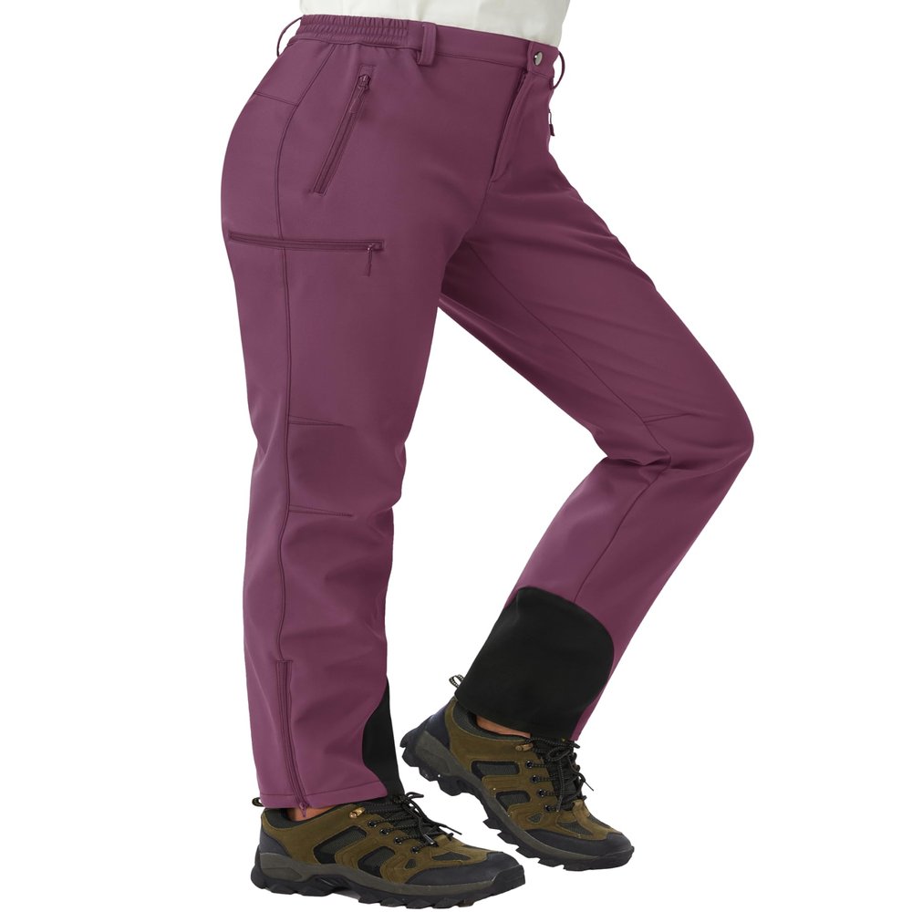 TACVASEN Ski Pants for Women Fleece Lined Hiking Winter Snow Pants Thermal Outdoor Pants with Ankle Zipper Purple Red M