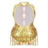 iiniim Women's Shiny Sequins Tassel Latin Jazz Dance Leotard Bodysuit Crisscross Back Lyrical Dance Costume 6_gold Small view 2