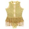 iiniim Women's Shiny Sequins Tassel Latin Jazz Dance Leotard Bodysuit Crisscross Back Lyrical Dance Costume 6_gold Small view 3