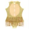 iiniim Women's Shiny Sequins Tassel Latin Jazz Dance Leotard Bodysuit Crisscross Back Lyrical Dance Costume 6_gold Small view 4