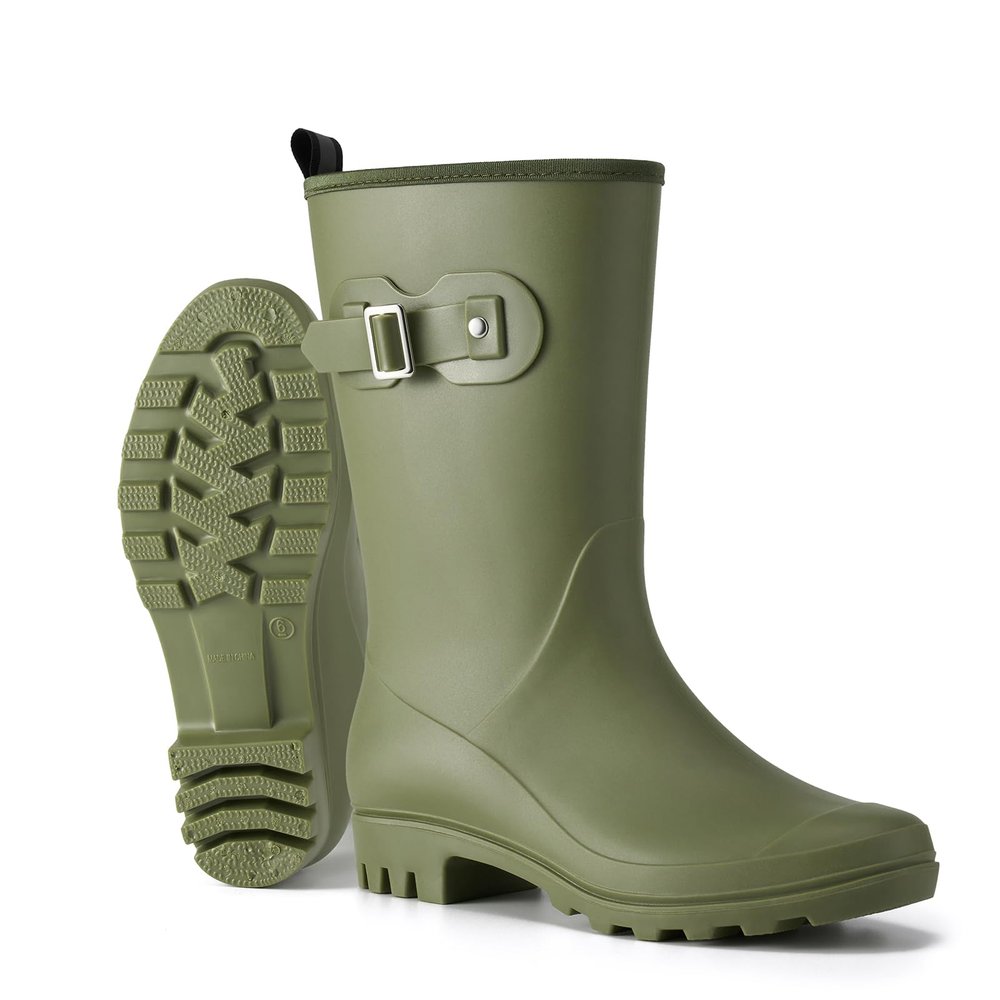HISEA Women's Waterproof Rain Boots Wide Mid Calf Comfortable Rubber Shoes Lightweight Anti-slipping Rain Footwear for Outdoor Garden Farm Work