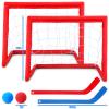Leyndo 2 Sets Kids Mini Hockey Set Includes 2 Hockey Nets 2 Mini Hockey Goal 4 Plastic Mini Hockey Sticks 4 Foam Balls Knee Hockey Goal Hockey Ball for Kids Indoor Floor(Bright Color) view 2