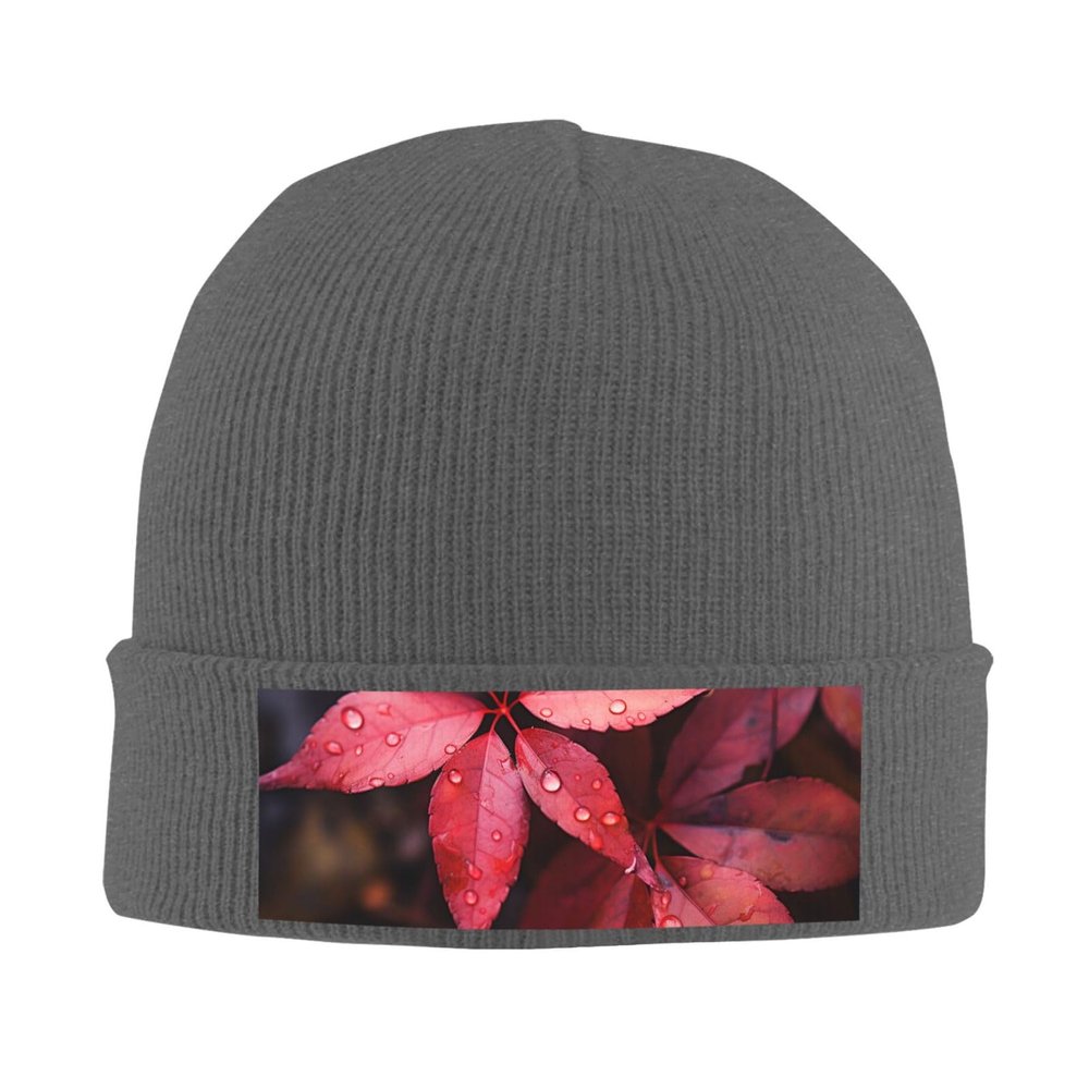 Knit Slouchy Beanie Hats for Men Women Red Leaf Warm Cozy Knitted Cuffed Cap Winter Thick Ski Cap