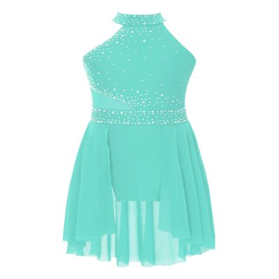 TiaoBug Kids Girls Lyrical Contemporary Modern Dance Costume Sleeveless Hater Ballet Leotard Figure Ice Skating Dress Mint Green 12 Years