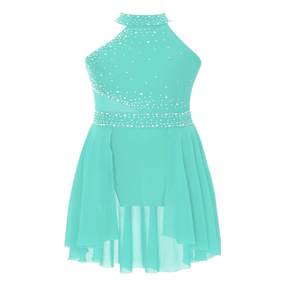 TiaoBug Kids Girls Lyrical Contemporary Modern Dance Costume Sleeveless Hater Ballet Leotard Figure Ice Skating Dress Mint Green 12 Years
