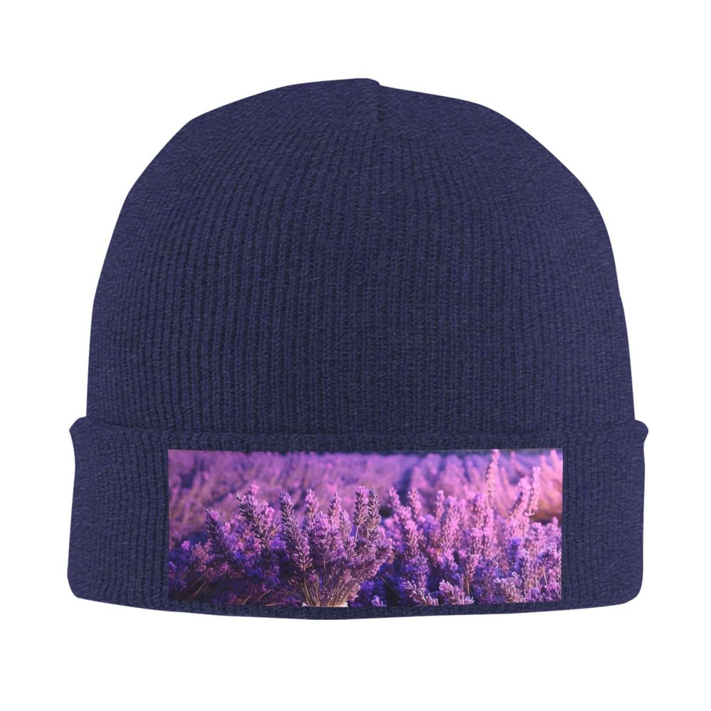 BTCOWZRV Knit Slouchy Beanie Hats for Men Women Romantic Lavender Warm Cozy Knitted Cuffed Cap Winter Thick Ski Cap