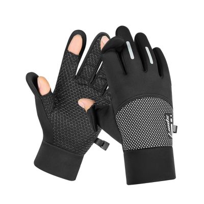 Cycling Gloves Men's Winter Running Open Finger Flap Thickened Cycling Warm Gloves 1 Pair