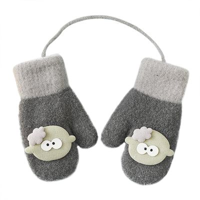 OhMill Toddler Knitted Mitten Gloves Winter Warm Full Finger Gloves with String Cute Cartoon Stretch Knit Gloves