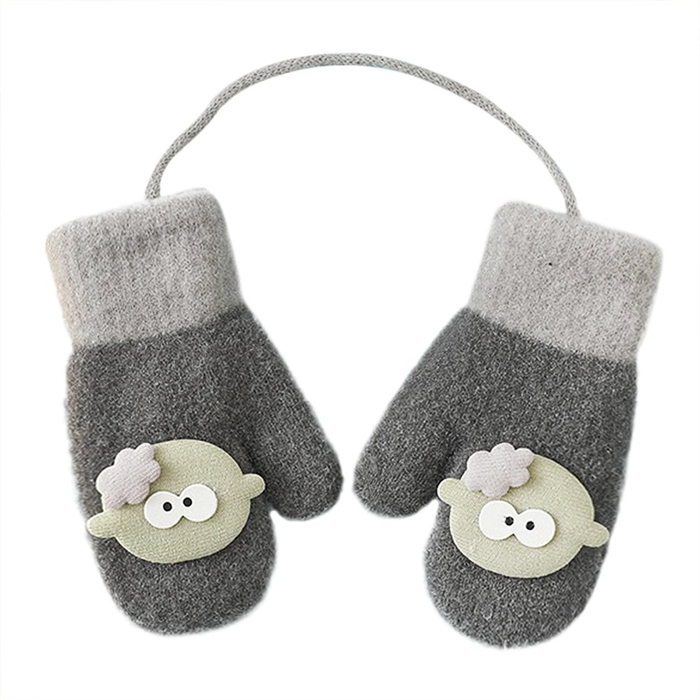 OhMill Toddler Knitted Mitten Gloves Winter Warm Full Finger Gloves with String Cute Cartoon Stretch Knit Gloves