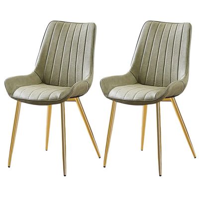 Chair Set of 2 with Metal Legs Leather Seat Comfortable Office Chair Waterproof Ergonomic Stylish Breakfast Chair for Dining Room Bedroom Kitchen (Color : Golden Legs Bean Green)