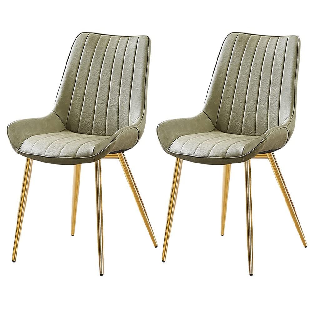 Chair Set of 2 with Metal Legs Leather Seat Comfortable Office Chair Waterproof Ergonomic Stylish Breakfast Chair for Dining Room Bedroom Kitchen (Color : Golden Legs Bean Green)