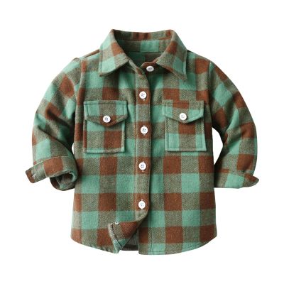 AMIMOJY Toddler Boys Girls Shirt Coat Jacket Plaid Long Sleeve Kids Turn Down Collar Button Tops Kids Winter (M, 18-24 Months)