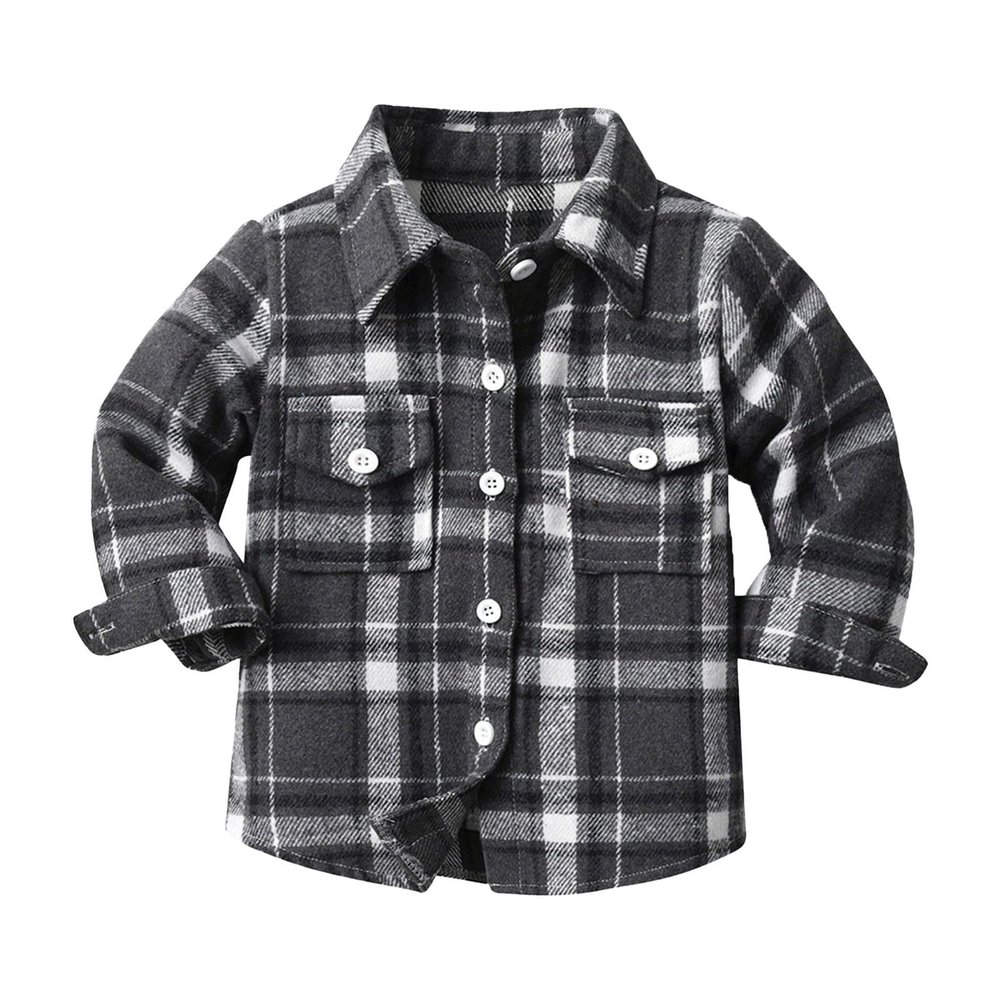 AMIMOJY Toddler Boys Girls Shirt Coat Jacket Plaid Long Sleeve Kids Turn Down Collar Button Tops Kids Winter (J, 5-6 Years)