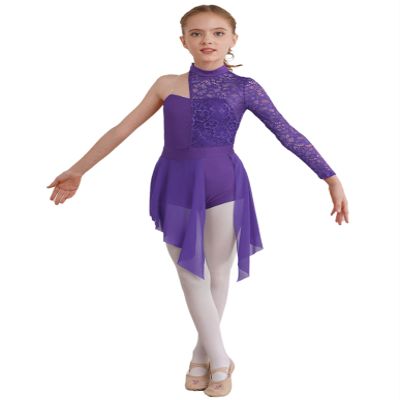 Shinsto Kids Girls Figure Skating Dress Asymmetrical Hem Lyrical Modern Contemporary Dance Costume Purple 6 Years