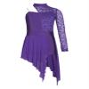 Shinsto Kids Girls Figure Skating Dress Asymmetrical Hem Lyrical Modern Contemporary Dance Costume Purple 6 Years view 3