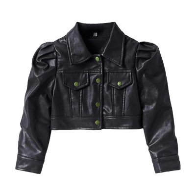 AMIMOJY Toddler Girl Long Sleeve Short Leather Jacket Motorcycle Jacket Casual PU Leather Coat For 2 To 8 (Black, 7-8 Years)