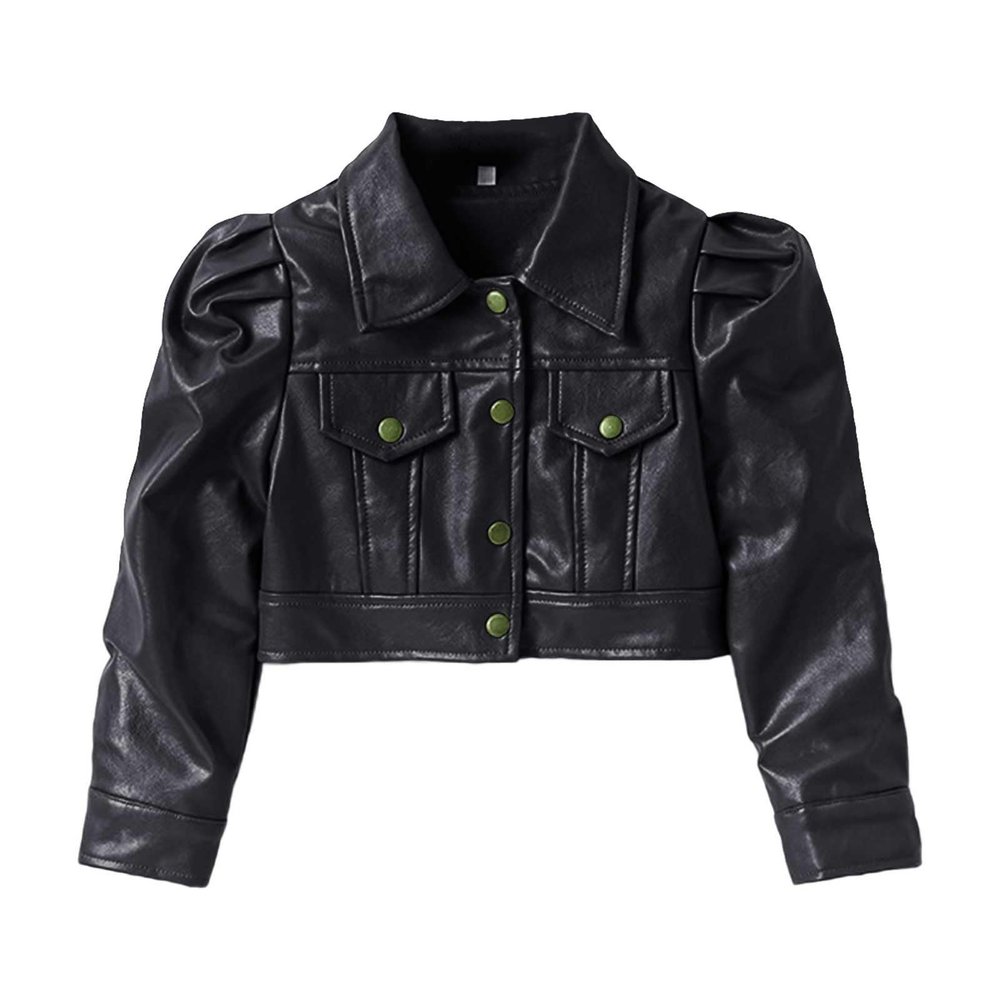 AMIMOJY Toddler Girl Long Sleeve Short Leather Jacket Motorcycle Jacket Casual PU Leather Coat For 2 To 8 (Black, 7-8 Years)