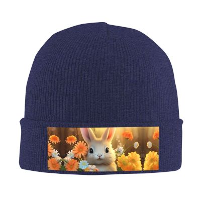 Knit Slouchy Beanie Hats for Men Women Rabbit Bird Flower Warm Cozy Knitted Cuffed Cap Winter Thick Ski Cap Navy Blue