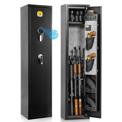 BlackSmith 5 Biometric Rifles Safe Long Gun Safe for Home Rifles and Pistols Quick Access Fingerprint Gun Cabinet Dual Alarm 2 Rifles Gun Rack Password Memory Function 16 Gauge Alloy Steel