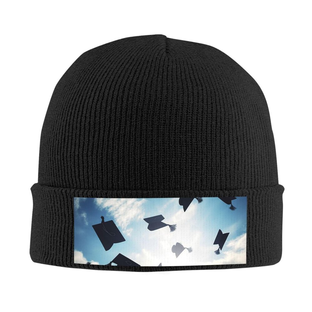 Knit Slouchy Beanie Hats for Men Women Graduation Caps in Sky Warm Cozy Knitted Cuffed Cap Winter Thick Ski Cap