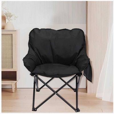 Camping Chairs, Oversized Heated Camping Chairs for Adults, Portable Heated Cushion Folding Chair with 3 Heat Levels, Lawn Chairs Folding Supports up to 420lbs,Black-66x43x43cm