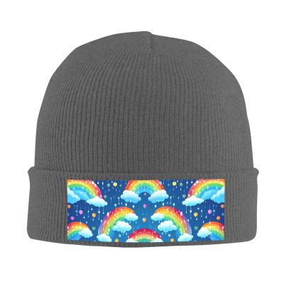Knit Slouchy Beanie Hats for Men Women Rainbow Clouds Raindrop Warm Cozy Knitted Cuffed Cap Winter Thick Ski Cap